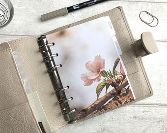 Single Pink Blossom Flower Dashboard - Fits A5, B6, Personal Wide, Personal, A6, Pocket, Mini Ring Planners. Protective Cover.