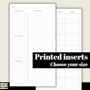 Mahlzeit-Planer und Einkaufsliste - Gedruckte & Gestanzte Einlagen - A5, B6, PW, Personal, A6, Pocket+, Pocket Ring Planners, GM, MM und Uhr