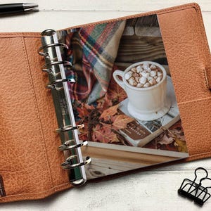Autumn Hot Chocolate & Blanket Dashboard - Fits A5, B6, Personal Wide, Personal, A6, Pocket, Mini Ring Planners. Protective Cover.