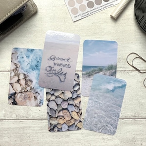 Tarjetas de diario - Set de vacaciones con ambiente playero - Paquete de 5 para decorar tu agenda - Úsalas como marcapáginas o decoración - Opciones de clip y portatarjetas
