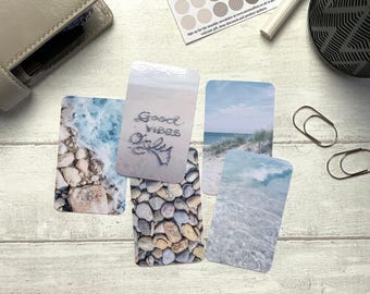 Journal Cards - Beach Vibes Holiday Set - 5 Pack for Planner Deco - Use as Bookmarks, Decoration - Clip and Card Holder Options