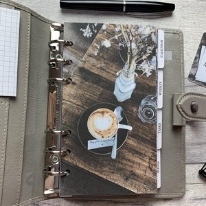 Cafe Table Coffee Cup Latte Art Dashboard Fits A5, B6, Personal Wide, Personal, A6, Pocket, Mini Ring Planners. Protective Cover. image 3