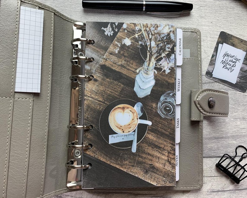 Cafe Table Coffee Cup Latte Art Dashboard Fits A5, B6, Personal Wide, Personal, A6, Pocket, Mini Ring Planners. Protective Cover. image 3