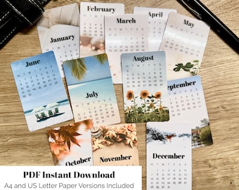 PRINTABLE 2026 Calendar Journal Cards - Use as Bookmarks, Decoration