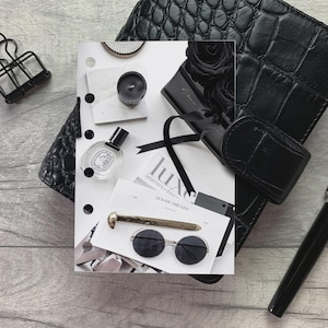 Dashboard luxe accessoires zwart: past op A5, B6, Personal Wide, Personal, A6, zak, miniringplanners. Beschermhoes. Minimaal