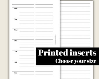 Weekly Planner - Lined Page WO2P - Printed & Punched Inserts - Fits A5, B6, Personal Wide, Personal, A6, Pocket+, Pocket Rings