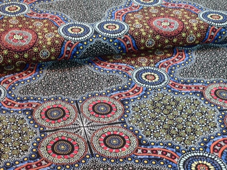 Wild Bush Flowers Black Australian Aboriginal Fabric by Etsy