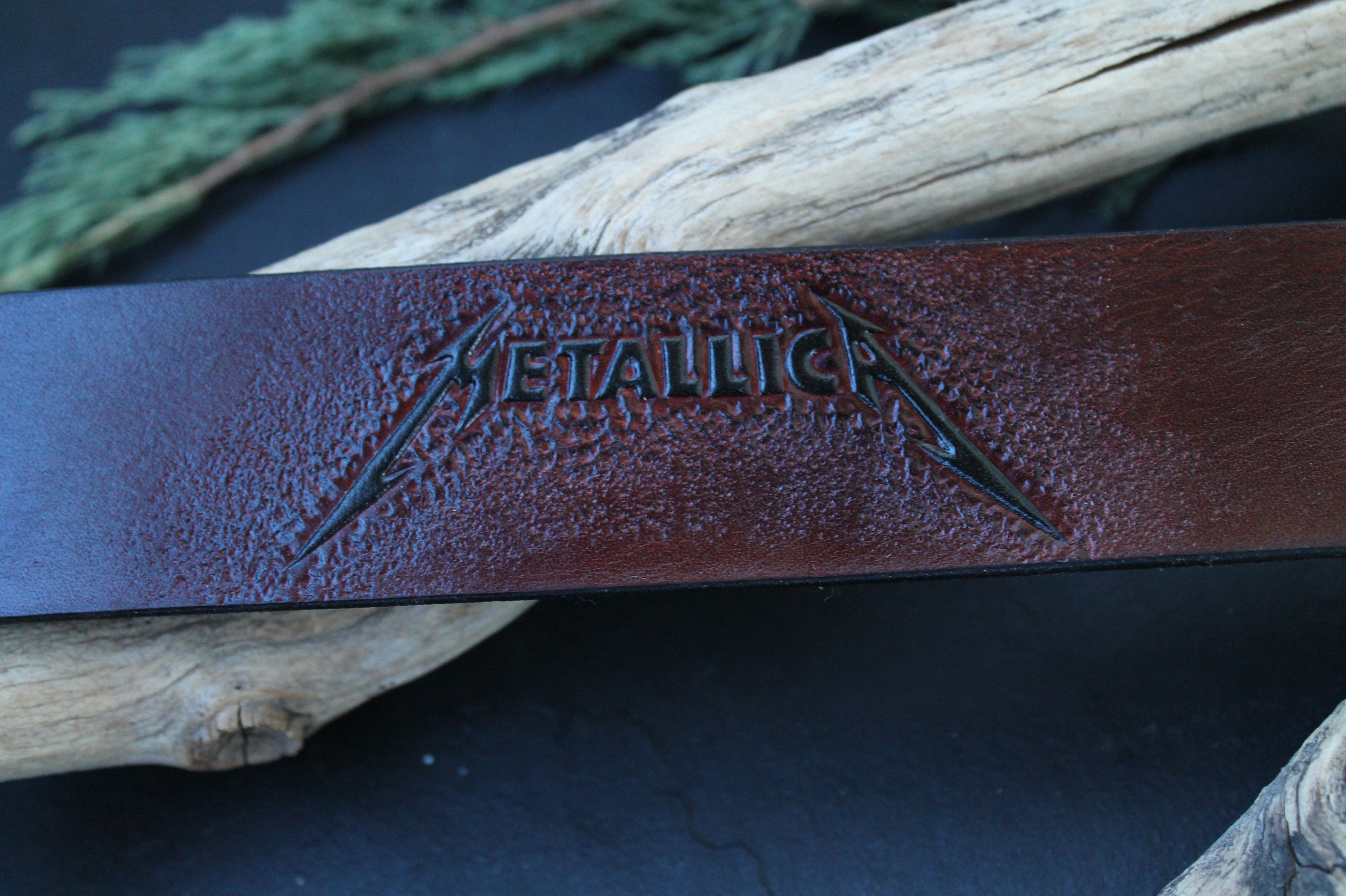Metallica hand tooled leather bracelet embossed leather cuff Etsy
