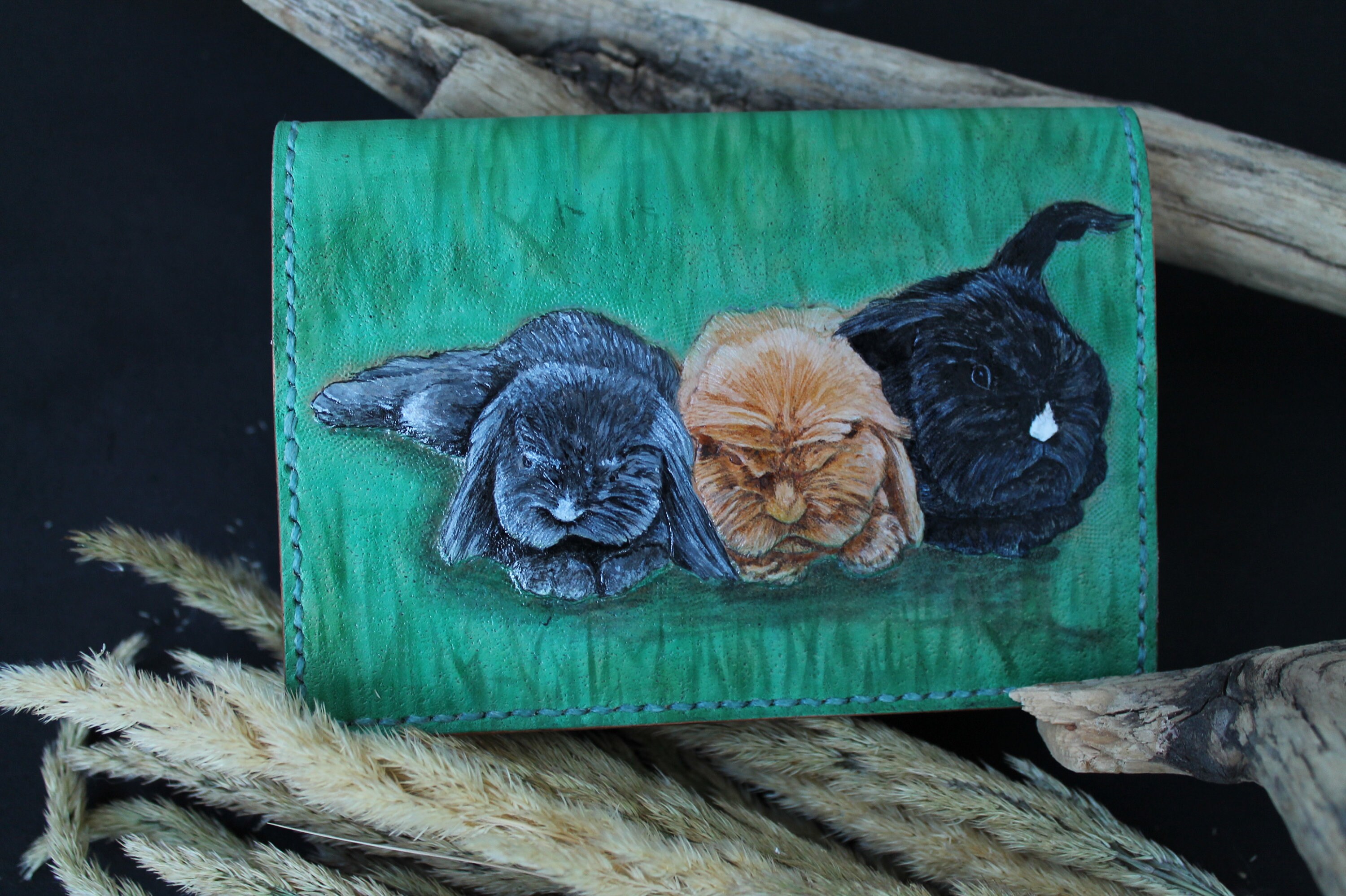 Pet portrait leather passport cover. Custom rabbit portrait Etsy