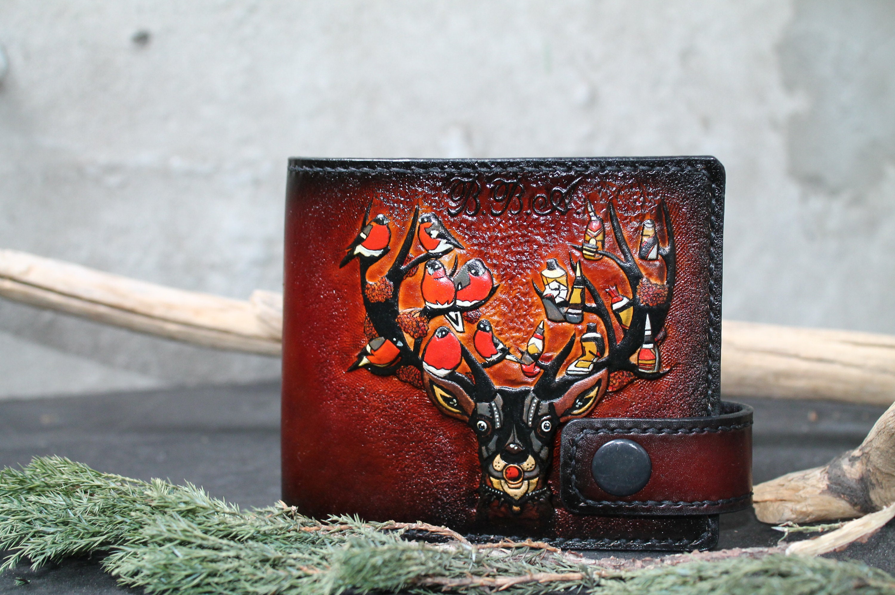 Leather wallet with Deer handtooled leather bifold Etsy
