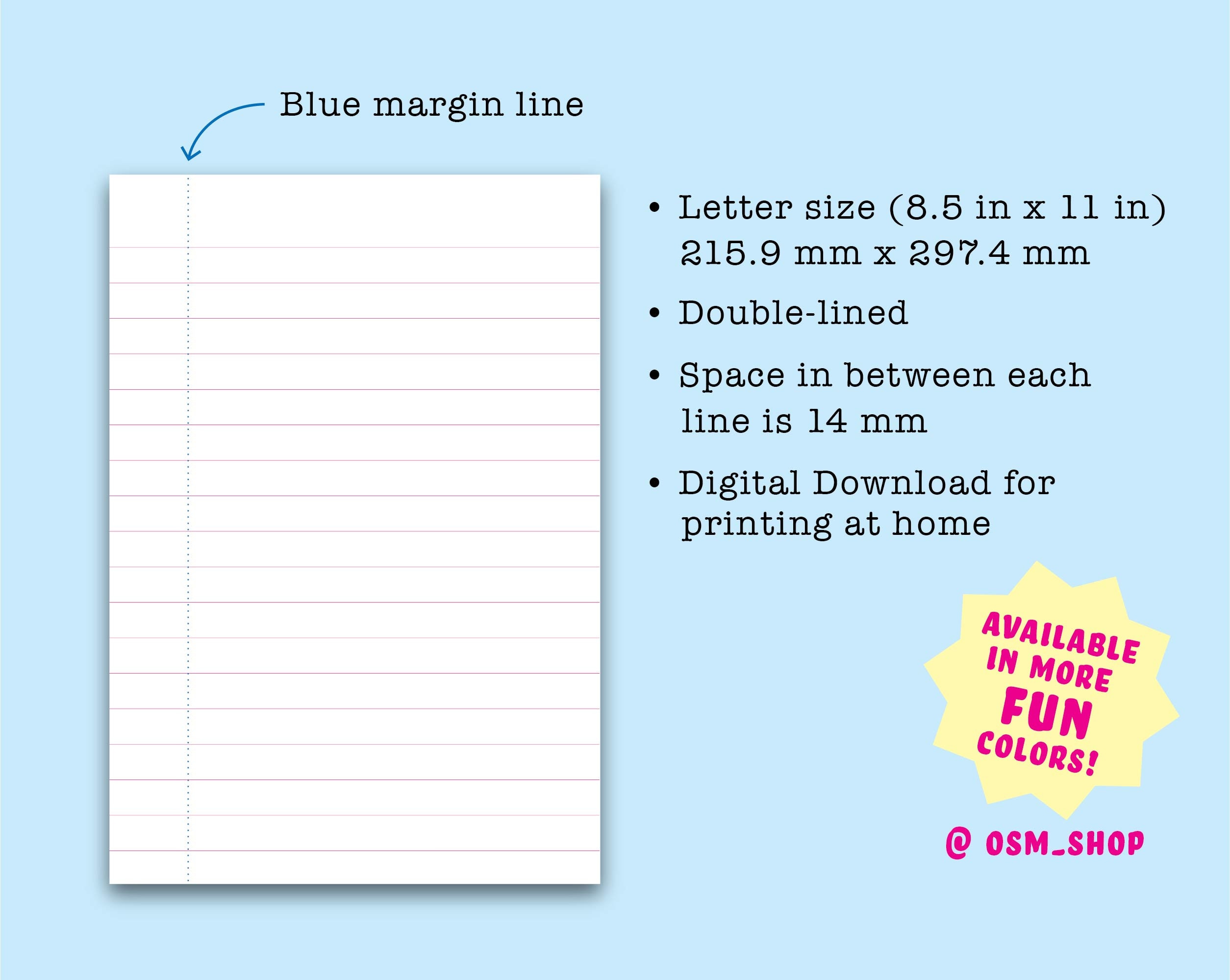 Pink Pre-lined Paper PDF. Printable Writing Paper. Double-lined ...