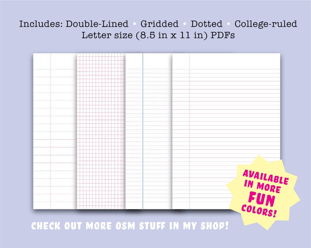 Pink Pre-lined Paper PDF. Printable Writing Paper. Double-lined ...
