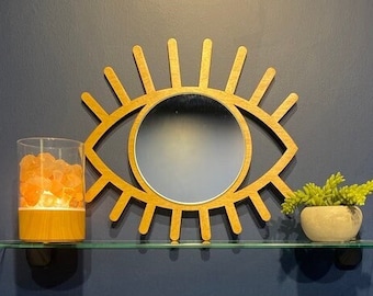 Gold eye mirror,  Evil eye wall decor, Boho mirror