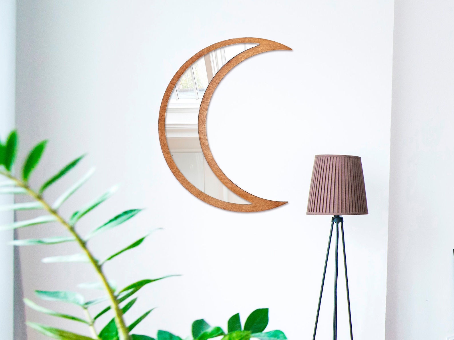 Moon Hanging Mirror, Wood Moon Wall Mirror, Wooden Decorative Moon ...