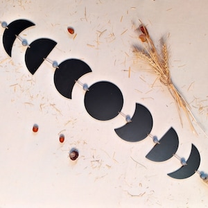 Black moon phase wall hanging, Boho moon wall decor, Moon banner baby shower gift, Moon phase garland for nursery