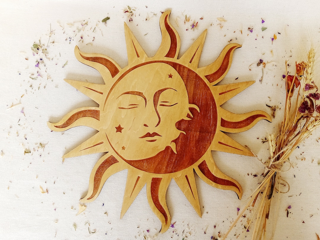 Oak Shade Wood Sun and Moon Wall Decor, Boho Nursery Art - Etsy