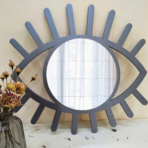 Silver evil eye decorative mirror, Eye mirror wall decor, All seeing eye mirror, Eclectic decor, Third eye boho art, Open eye bohemian decor