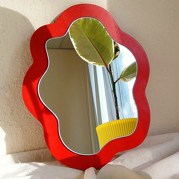 Decorative mirror, Red mirror, Handmade mirror, Accent mirror, Oval wood mirror, Aesthetic room décor, Vanity mirror, Small wall mirror