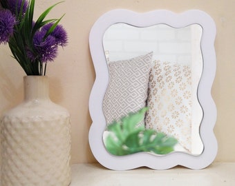 Snow white wavy mirror wall decor, Asymmetrical tabletop mirror, Irregular shape table mirror, Squiggle rectangular small mirror