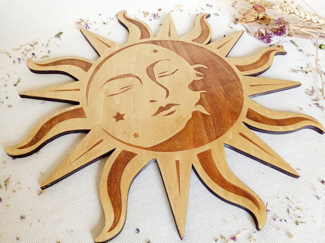 Sun and Moon Decor Moon Face Wood Sun Face Wooden Sun and Etsy