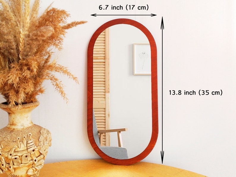 13.8 Small oval decorative mirror for wall Mahogany
