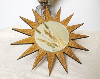 Rustikaler Sunburst-Spiegel aus Holz, Sonnenspiegel-Wanddekoration, Bauernhausspiegel, Vintage-Spiegel, Boho-Sonnenspiegel, kleiner Wandspiegel, abgenutztes Dekor