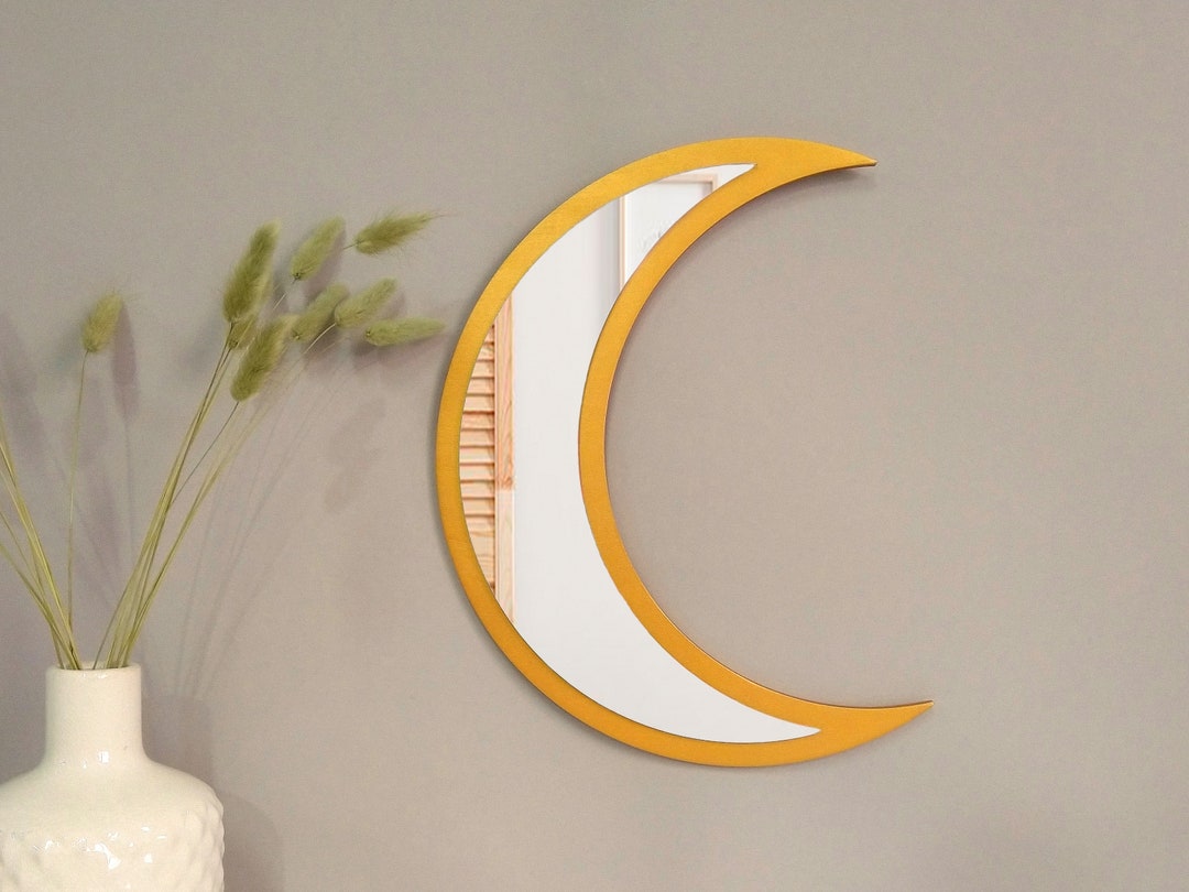 Gold Half Moon Mirror Golden Moon Wall Hanging With Mirror Etsy