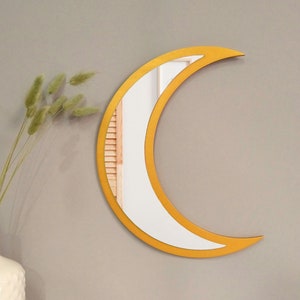 Gold half moon mirror, Golden moon wall hanging with mirror, Moon child boho mirror for wall nursery decor, Kids room moon mirror decor