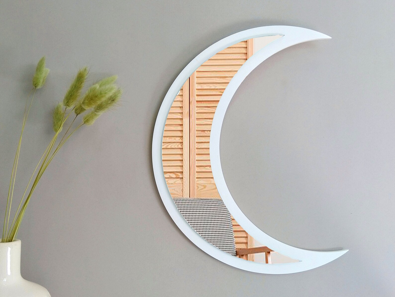 Moon Mirror and Stars White, Half Moon Mirror, Boho Mirror Moon, Moon ...