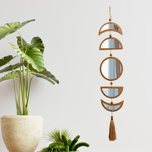 Moon mirror phase wall hanging, Phases of the moon with mirrors, Small boho mirrors garland set of 5