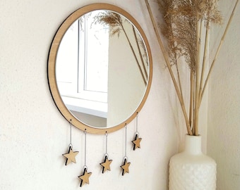 Celestial decor hanging mirror with stars, Galaxy decor stars and moon, Nursery wall mirror decor, Space decoration for teen room
