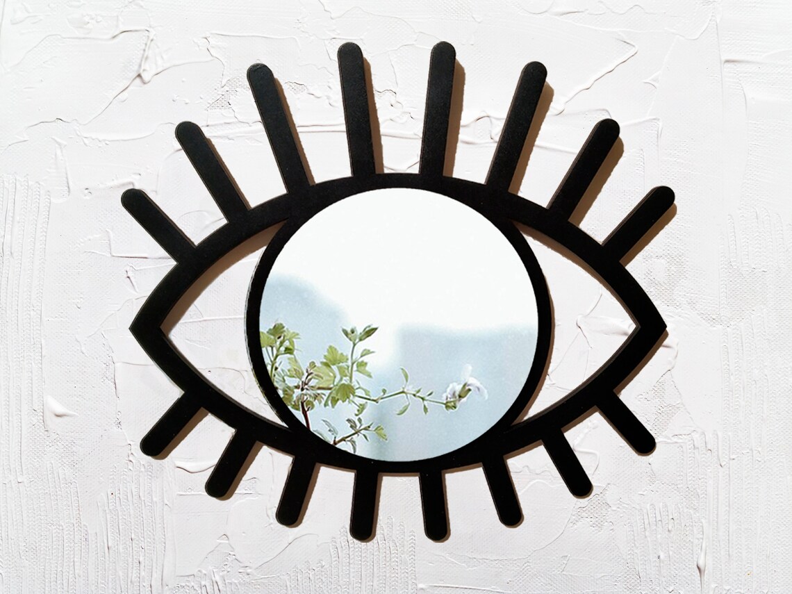 Red wooden eye mirror for wall Eye shaped mirror wood Evil Etsy