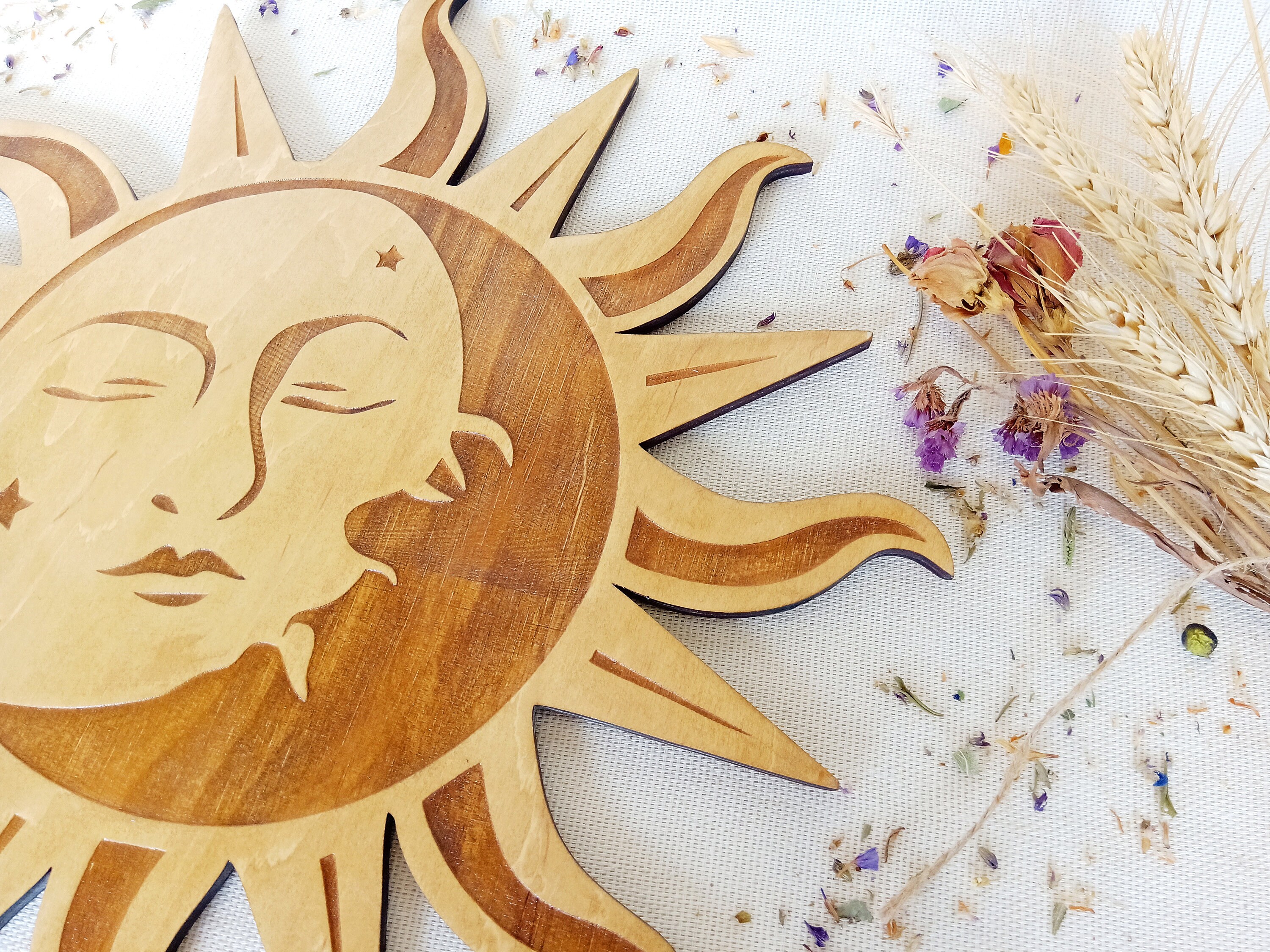 Sun and Moon Boho Wall Decor for Nursery, Over Bed Wall Decor Boho ...