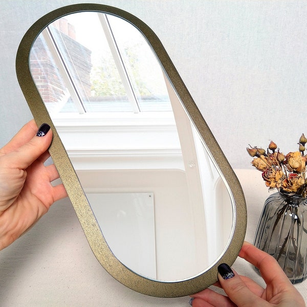 Small wall mirror green gold, Decorative mirror, Oval mirror, Boho mirror, Modern mirror, Accent mirror, Mirror wall decor, Wooden mirror