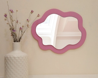 Pink cloud wavy mirror wall decor nursery, Irregular hanging mirror girl's room kids decor, Small aesthetic mirror cute home decor