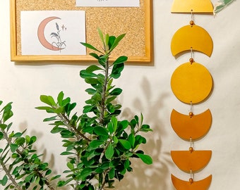 Gold moon phase wall hanging boho wall decor, Moon phase garland celestial nursery decor, Golden boho wall hanging