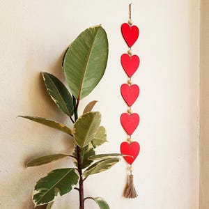 Wood Hearts, Country farmhouse cottage decor, Vertical wood heart garland, Rustic heart wall decor, Heart wall hanging, Boho heart nursery