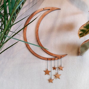 Boho wall decor crescent moon with stars, Moon wall hanging bohemian wall decor