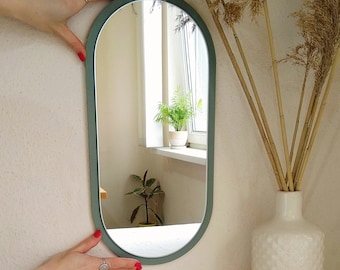 Sage green oval decorative mirror, Oval mirrors for wall decor, Modern mirror wall decor, Small vanity mirror, Housewarming gift mirror