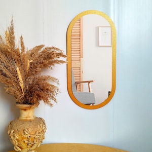13.8&quot; Gold oval mirror wall decor, Golden decorative mirror for wall, Boho framed mirror
