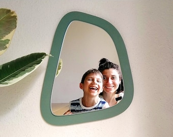 Green Asymmetrical Wall Mirror, Modern Funky Abstract Decor