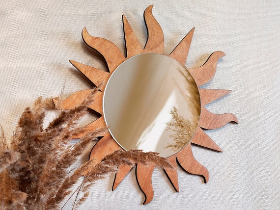 Sunburst Mirror Brown Sun Mirror Wall Decor Decorative Mirror Sun Shape Wavy Sun Mirror Accent Mirror Wood Sunburst Mirror Etsy