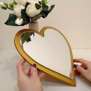 Golden wood framed heart mirror - Valentines day wall decor, Cute valentine&#39;s day gift