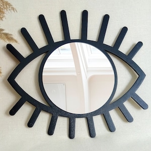 Decorazione da parete con specchio a forma di occhio, specchio decorativo nero, decorazione con occhio che tutto vede