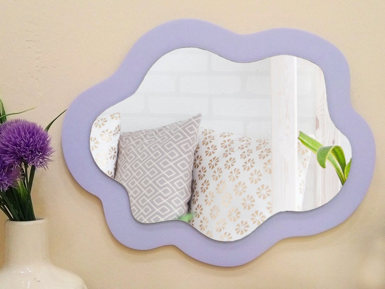 Cloud wavy mirror wall decor Oval squiggle mirror for Periwinkle/lavender