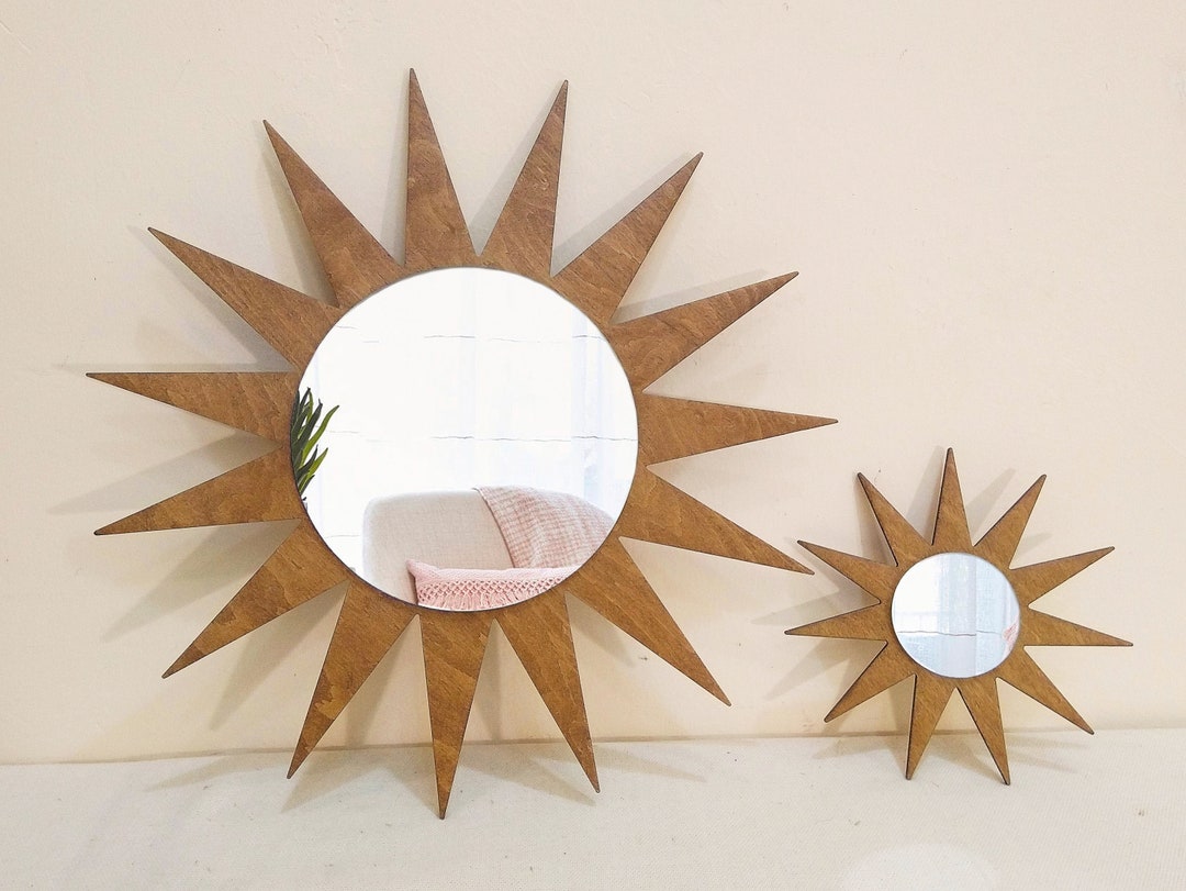 Sunburst Mirror Set of 2 Sun Decorative Mirror Starburst Mirror Wood