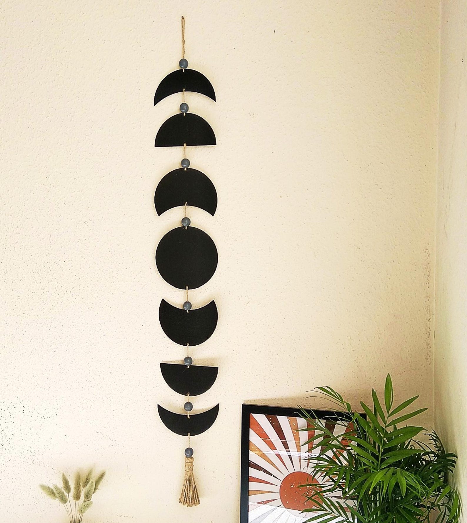 Silver Wooden Moon Phase Wall Hanging, Moon Cycle Wall Hanging, Full ...