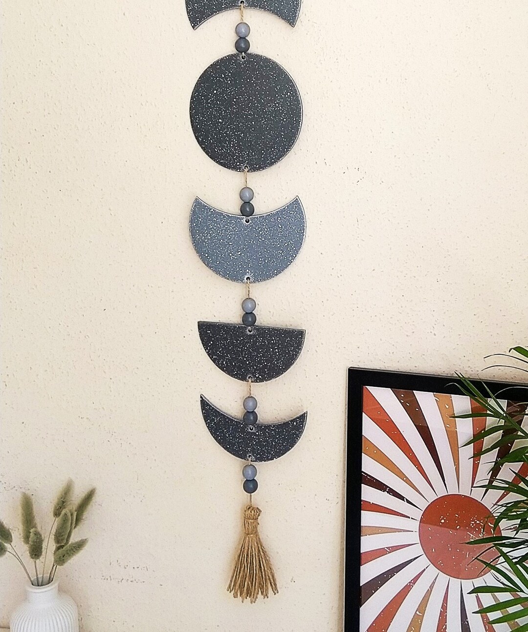 Wooden Phases of the Moon Wall Decor, Silver Moon Phase With Stars ...