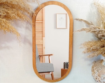 Brown oval mirror wall decor, Housewarming gift for women