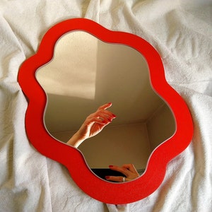 Red wavy mirror, Funky mirror, Wavy mirror for wall, Waved mirror, Abstract mirror, Pond mirror, Small wall mirror décor, Modern wave mirror